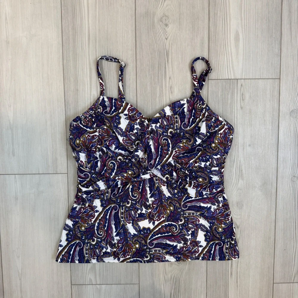Lands End Paisley Tankini Top Blue Burgundy Twisted Sweetheart Swimwear 18W